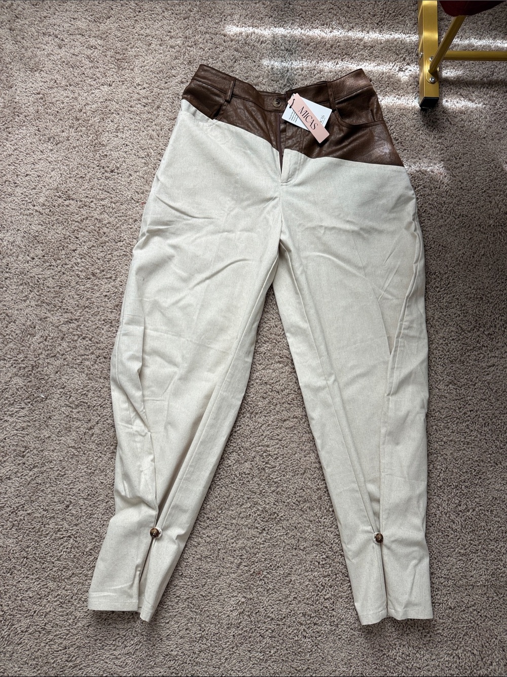 Cream and Brown Womens’ Two-Tone Riding-Style Pants